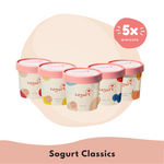 5 Classic Sogurt Ice Cream Flavours - Lychee, Strawberry Yuzu, Natural, Berry Swirl, Peach Mango